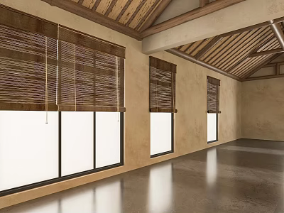 Bamboo curtain wooden beam wooden column ceiling 3d model