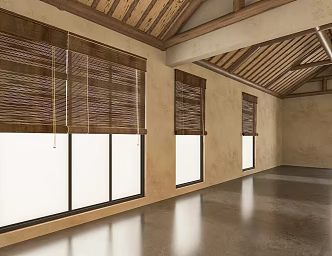 Bamboo curtain wooden beam wooden column ceiling 3d model