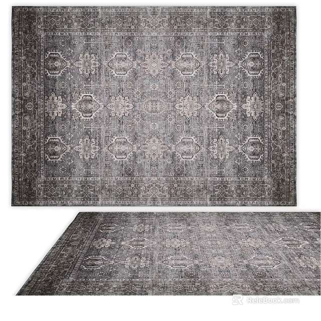 Traditional Pattern Square Area Rug in Elegant Gray and White Design 3d model