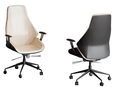Two Tone Beige and Black Modern Leather Office Chair with Armrests and Wheels 3d model