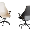 Two Tone Beige and Black Modern Leather Office Chair with Armrests and Wheels