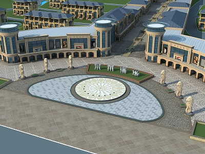 Grand Plaza With Circular Decorative Center And Classical Buildings Around 3d model
