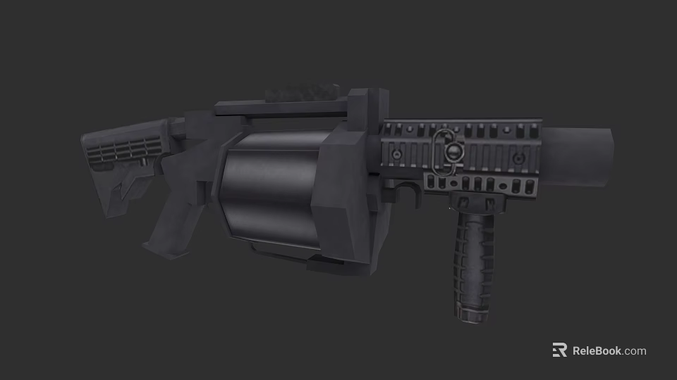 Black Tactical Assault Weapon With Barrel Magazine Grip And Rail System 3d model 