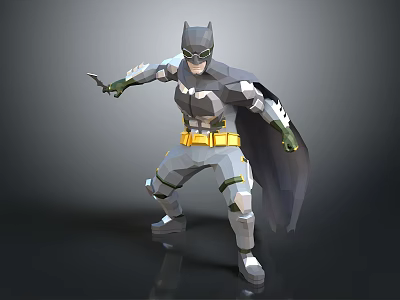 Low Poly Style Batman Figure With Dynamic Pose Flowing Cape Utility Belt And Armored Suit 3d model