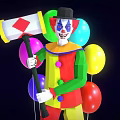 Game Movie Character Clown With Colorful Costume Large Hammer Colorful Balloons Black Hat Exaggerated Makeup