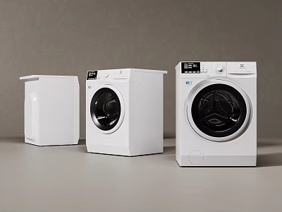 Three White Washing Machines With Modern Control Panels And Different Designs 3d model