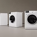 Three White Washing Machines With Modern Control Panels And Different Designs 3d model