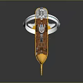 Futuristic Cosmic Starship With Golden Hull Sail Like Masts And Circular Ring