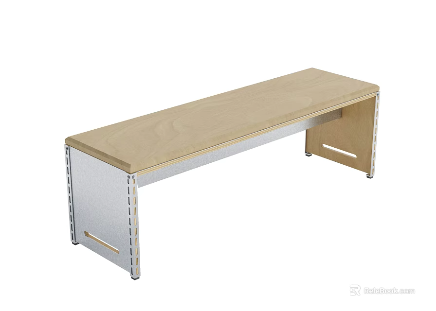 Simple Modern Wooden Bench With Metal Frame For Home Furniture 3d model 