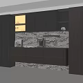 Modern Luxury Sideboard Cabinet With Marble Backsplash And Built In Ambient Lighting For Kitchen Storage