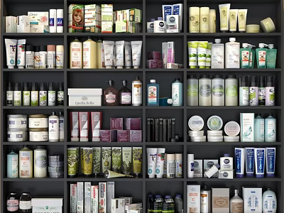 Diverse Perfume And Cosmetics Collection On Shelf With Various Beauty Products 3d model