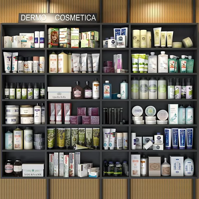 Diverse Perfume And Cosmetics Collection On Shelf With Various Beauty Products 3d model