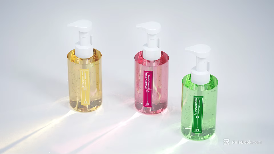 Colorful Bathroom Accessories Liquid Soap Dispensers With Transparent Bottles And White Pumps 3d model 
