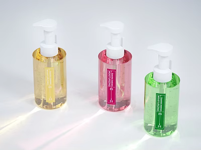 Colorful Bathroom Accessories Liquid Soap Dispensers With Transparent Bottles And White Pumps 3d model