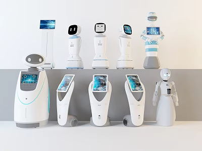Intelligent Robots Various Types With Different Designs And Digital Screen Displays 3d model