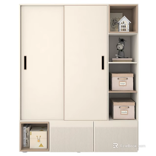Modern White Wardrobe With Drawers Open Shelves Storage Boxes And Decorative Items 3d model