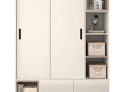Modern White Wardrobe With Drawers Open Shelves Storage Boxes And Decorative Items 3d model