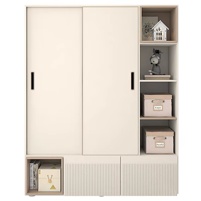 Modern White Wardrobe With Drawers Open Shelves Storage Boxes And Decorative Items 3d model