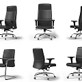 Black Leather Office Chairs With Armrests Swivel Casters Modern Design Multiple Angles 3d model