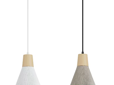 Two Modern Pendant Lights With Wooden Tops And Textured White Gray Shades 3d model