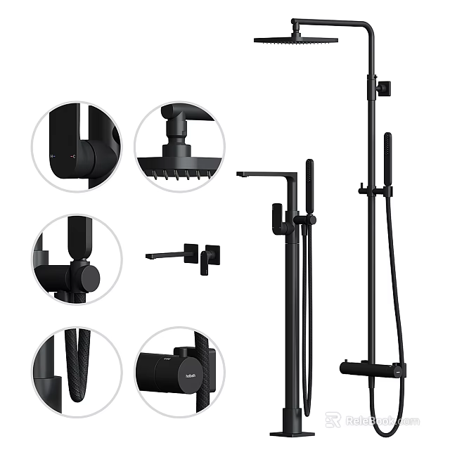 Black Modern Shower System with Rainfall Head Handheld Sprayer and Adjustable Faucet 3d model 