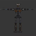 Detailed Mechanical Robot Character Featuring Large Eyes Outstretched Limbs Metal Gears And Chains