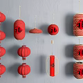 Traditional Red Chinese Lanterns With Fu Character Hanging Decorations Various Styles