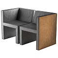 Modern Minimalist Leisure Chair With Black Leather Seat And Brown Wooden Frame