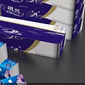 Household Tissues with Various Colored Packaging Stacked and Scattered in Blue Green White Designs