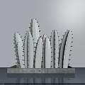 Bonsai Plant with White Cactus Like Stems and Golden Thorns in Gray Concrete Pot