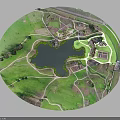 Modern Park Landscape Design With Lake Green Space Paths And Buildings