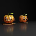 Halloween Smiling Pumpkin Decorative Ornament Set With Cute Faces And Green Stems