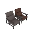 Light Brown Leather Single Sofa With Modern Wooden Arms For Living Room