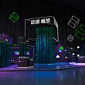 Data Center Digital Scene With Screens Servers And Green Lighting 3d model