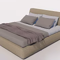 Modern Upholstered Double Bed With Light Gray Pillows And Brown Blanket 3d model