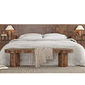 Cozy Double Bed with Wooden Headboard Bedside Tables Table Lamps Bench and Blanket on Rug