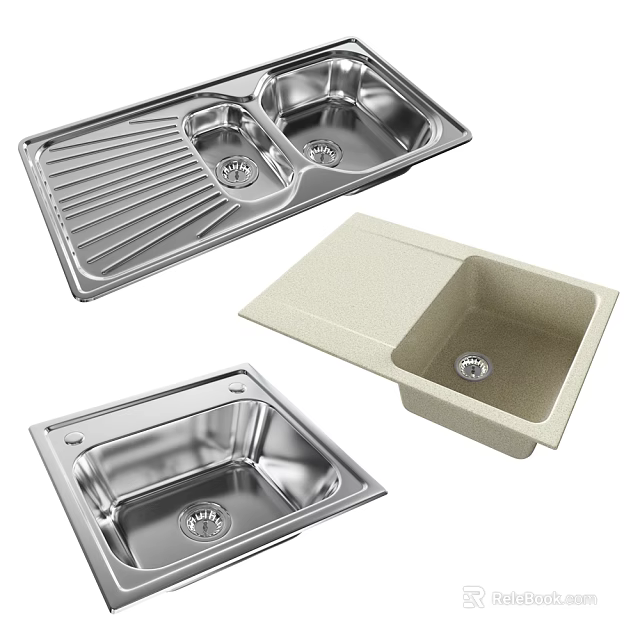 Stainless Steel And Granite Composite Kitchen Sinks With Single Double Bowl Designs 3d model