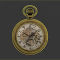 Gold Pocket Watch With Roman Numeral Dial And Intricate Gear Mechanism