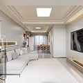 Modern Living Dining Room Interior With Light Grey Sofa TV Wall And Dining Table Set 3d model