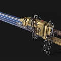 Blue And Golden Chainsaw Sword Weapon With Mechanical Structure And Chain