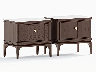 Modern Dark Wooden Nightstands With Drawers Metal Knobs And Tapered Legs Design 3d model