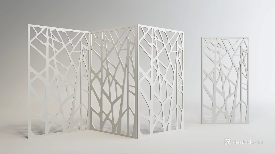 Modern Minimalist White Room Screens With Intricate Tree Branch Patterns For Home Decor 3d model 