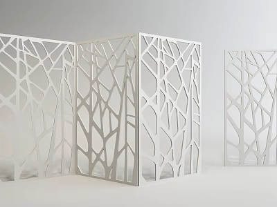 Modern Minimalist White Room Screens With Intricate Tree Branch Patterns For Home Decor 3d model
