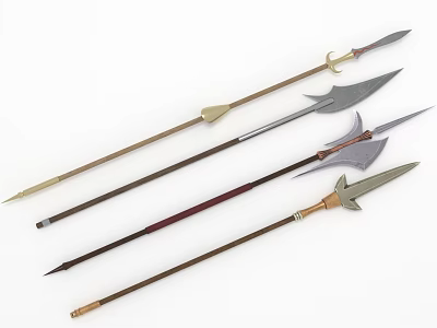 Collection Of Medieval Spears With Decorative Metal Heads And Colored Shafts 3d model