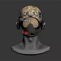 Tactical Helmet With Goggles Headset And Camouflage Surface On Mannequin Head