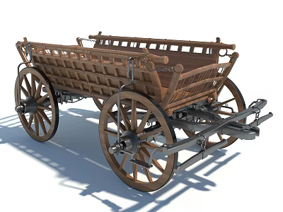 Hand Crafted Wooden Wagon With Large Spoked Wheels And Classic Design 3d model