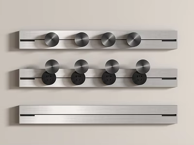 Silver Strip Wall Hooks With Round Hooks In Various Quantities On Light Background 3d model