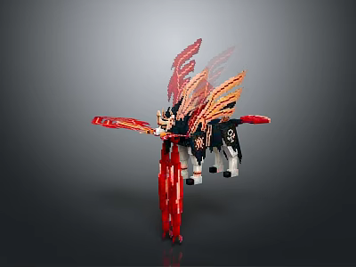 Mythical Dragon Character With Red Flame Wings And Black Mechanical Body 3d model