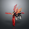 Mythical Dragon Character With Red Flame Wings And Black Mechanical Body