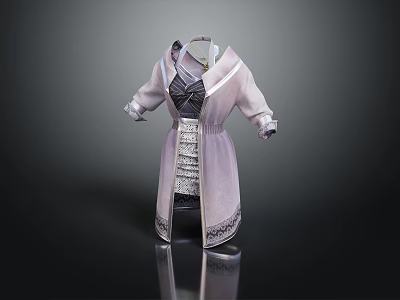Elegant Light Purple Long Coat With Decorative Collar And Cuffed Sleeves Design 3d model